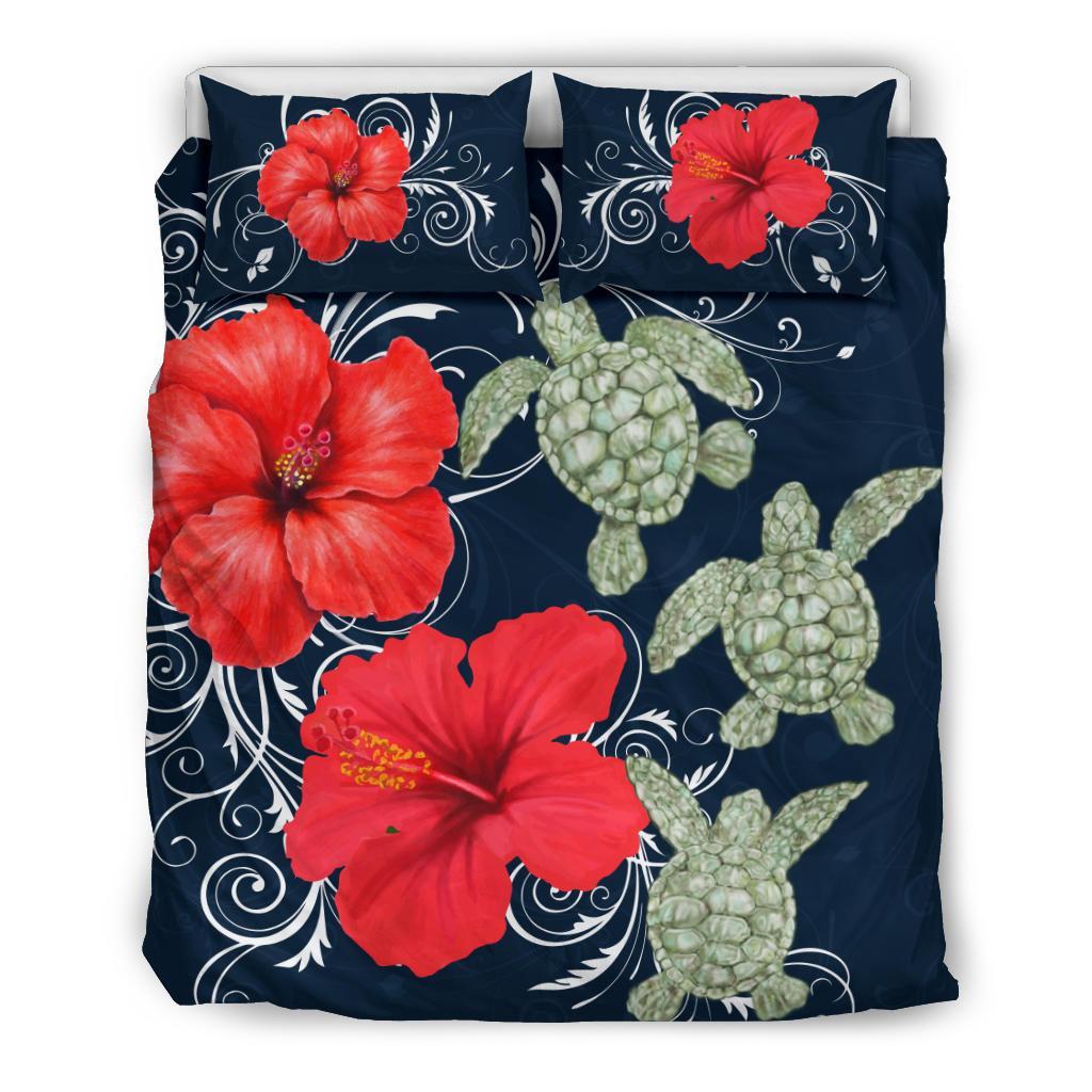 Hawaii Deep Blue Hibiscus Turtle Bedding Set - AH - Mike Style Blue - Polynesian Pride