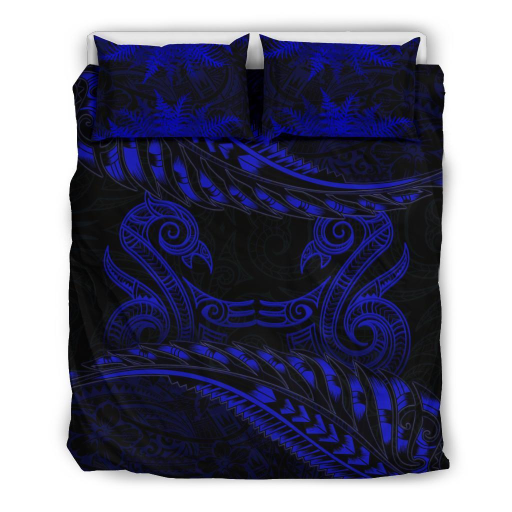 New Zealand Bedding Set Blue Manaia Maori - Silver Fern Duvet Cover - Polynesian Pride