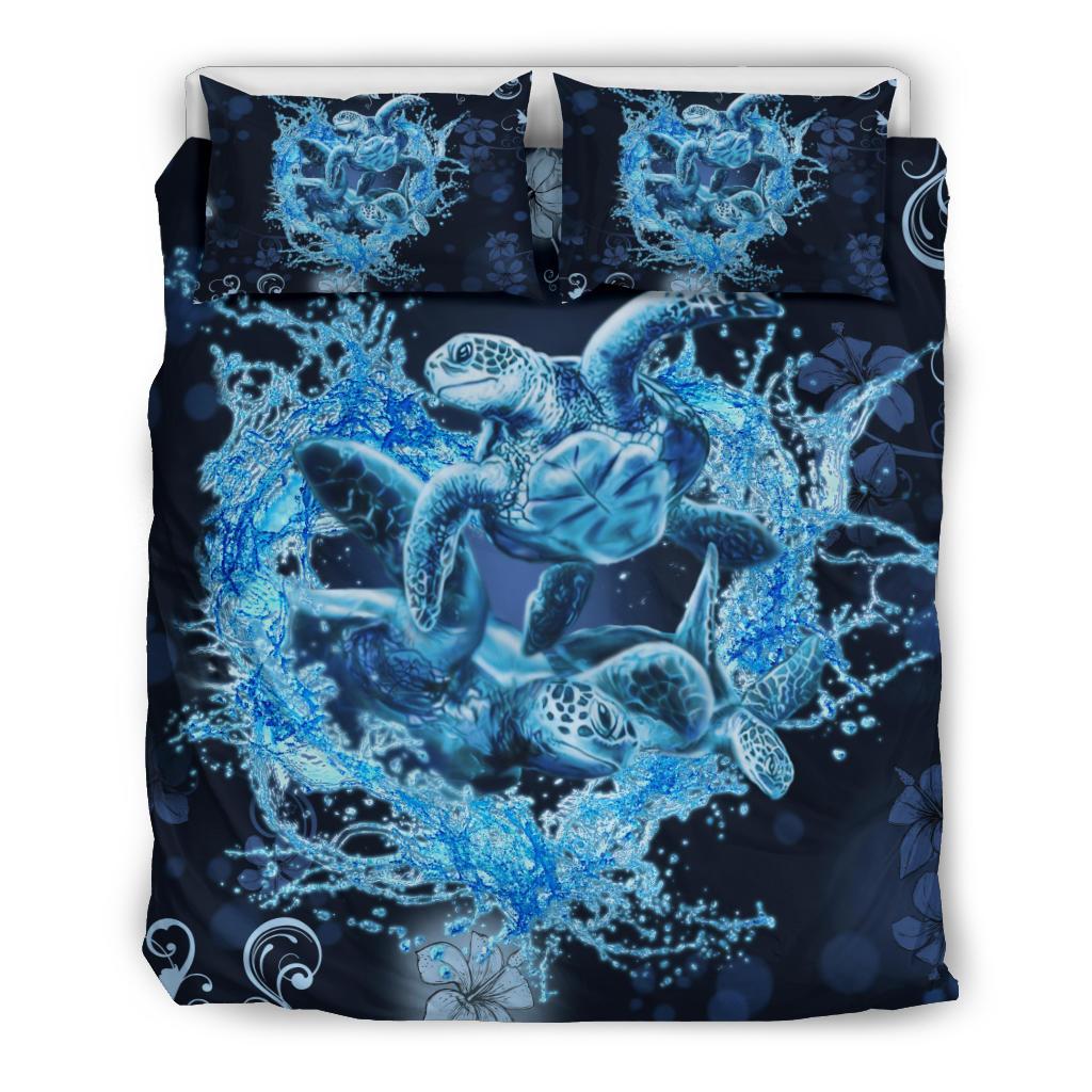 Hawaii Bedding Set - Hawaii Turtle Sea Ohana Bedding Set Water Blue - Polynesian Pride