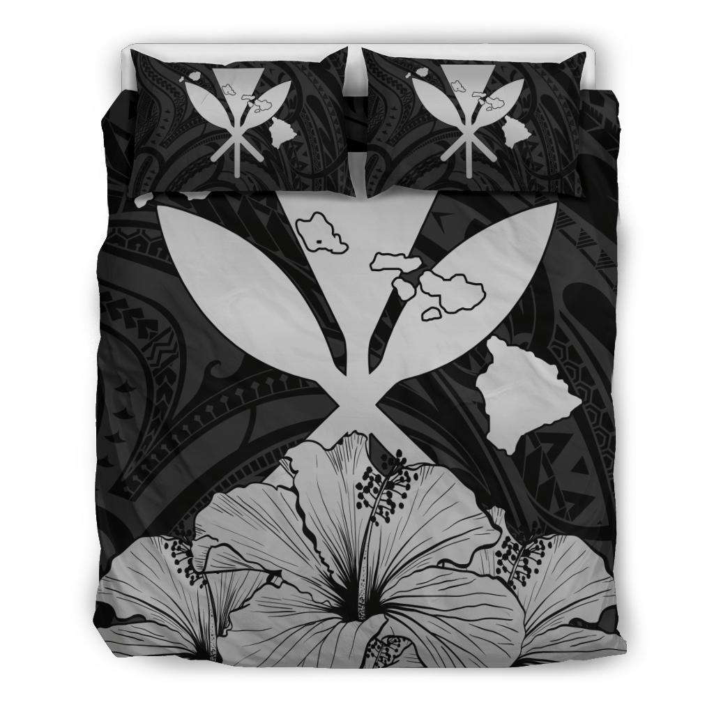 Hawaiian Kanaka Bedding Set Hibiscus Polynesian Love Gray Gray - Polynesian Pride