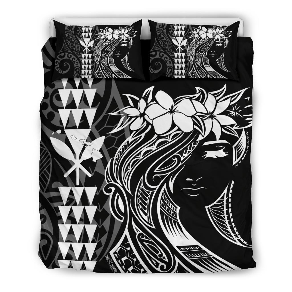 Hawaii Map Kanaka Polynesian Hula Girl Bedding Set - White White - Polynesian Pride