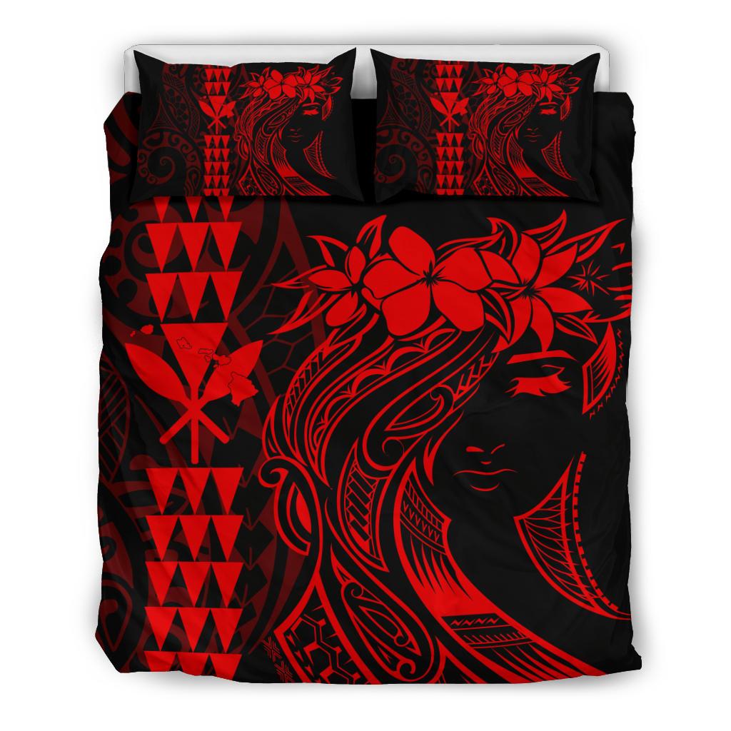 Hawaii Map Kanaka Polynesian Hula Girl Bedding Set - Red Red - Polynesian Pride