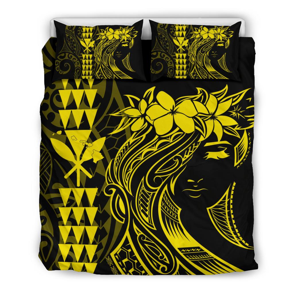 Hawaii Map Kanaka Polynesian Hula Girl Bedding Set - Yellow Yellow - Polynesian Pride