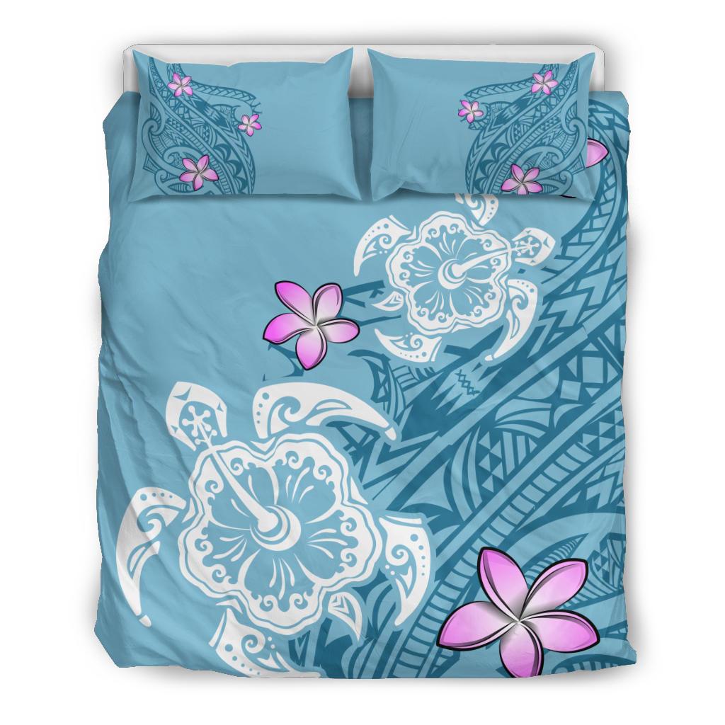 Hawaii Bedding Set - Hawaii Turtle Plumeria Polynesian Simple Bedding Set Blue - Polynesian Pride