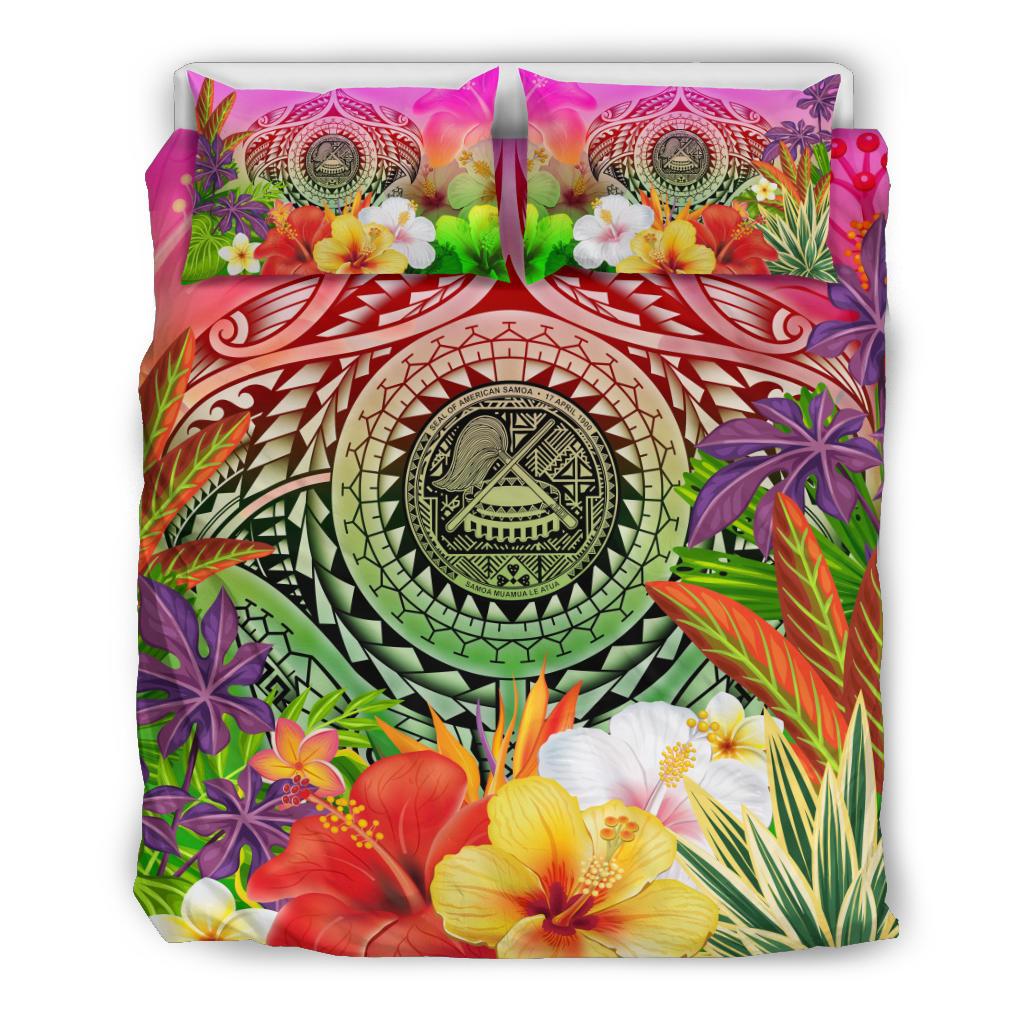 American Samoa Polynesian Bedding Set - Manta Ray Tropical Flowers - Polynesian Pride