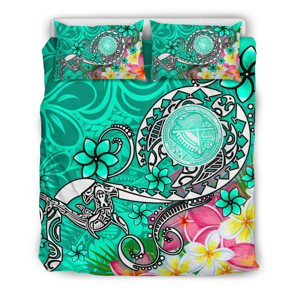 American Samoa Polynesian Bedding Set - Turtle Plumeria (Turquoise) - Polynesian Pride