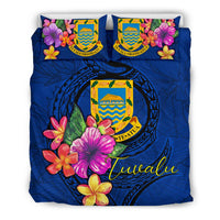 Polynesian Bedding Set - Tuvalu Duvet Cover Set Floral With Seal Blue - Polynesian Pride