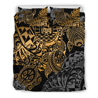 Tahiti Polynesian Bedding Set - Gold Turtle Hibiscus Flowing - Polynesian Pride