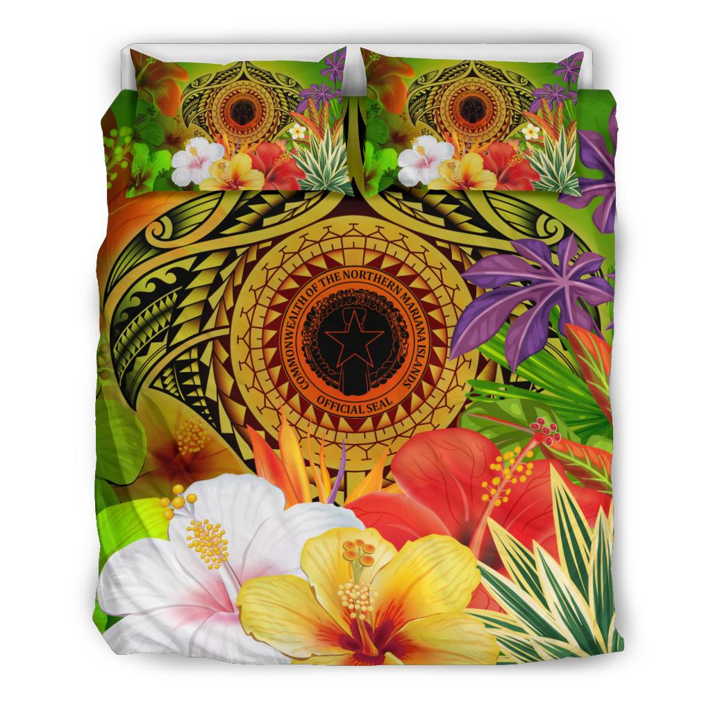 Cnmi Polynesian Bedding Set - Manta Ray Tropical Flowers (Reggae) - Polynesian Pride