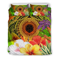 Cnmi Polynesian Bedding Set - Manta Ray Tropical Flowers (Reggae) - Polynesian Pride