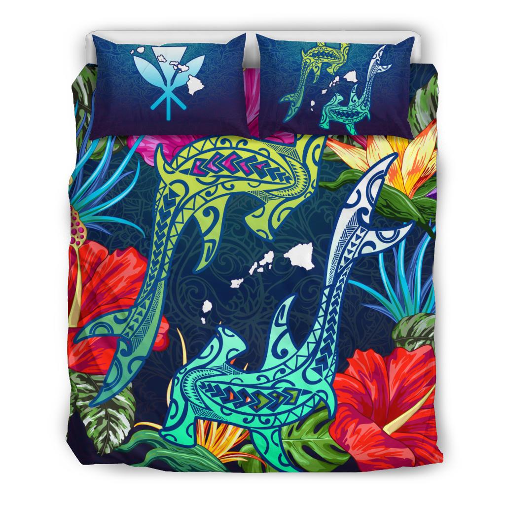 Hawaii Bedding Set - Hawaii Shark Tropical Color Bedding Set Blue - Polynesian Pride