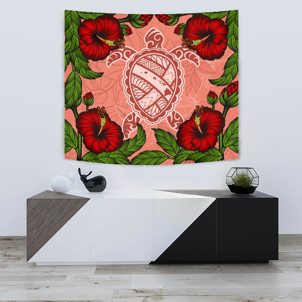 Hawaii Turtle Hibiscus Pink Tapestry - Fide Style Wall Tapestry 75cm*90cm Pink - Polynesian Pride