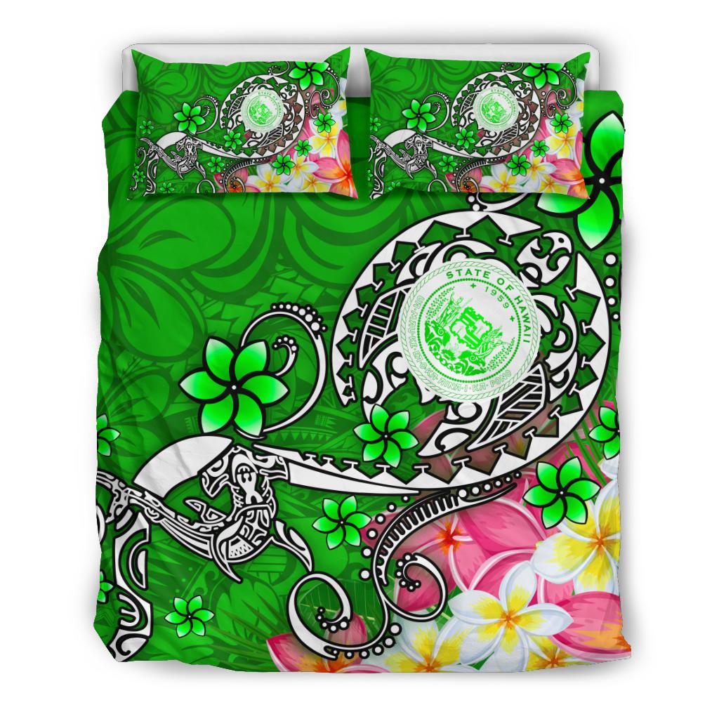 Hawaii Polynesian Bedding Set - Hawaii Seal With Turtle Plumeria (Green) - Polynesian Pride