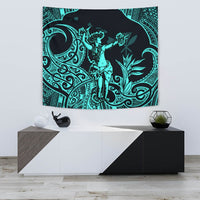 Hawaii Polynesian Tapestry - Hula Girl Neon Blue One Style Small 60" x 51" Blue - Polynesian Pride