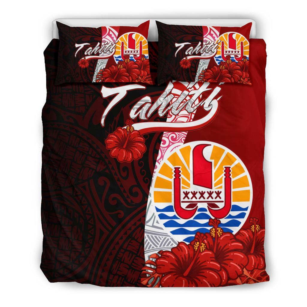 Tahiti Polynesian Bedding Set - Coat Of Arm With Hibiscus - Polynesian Pride