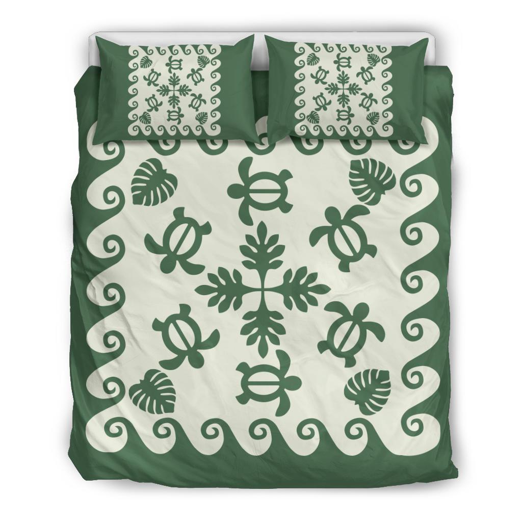 Hawaiian Bedding Set Tropical Turtle Pattern - Green Art - Polynesian Pride