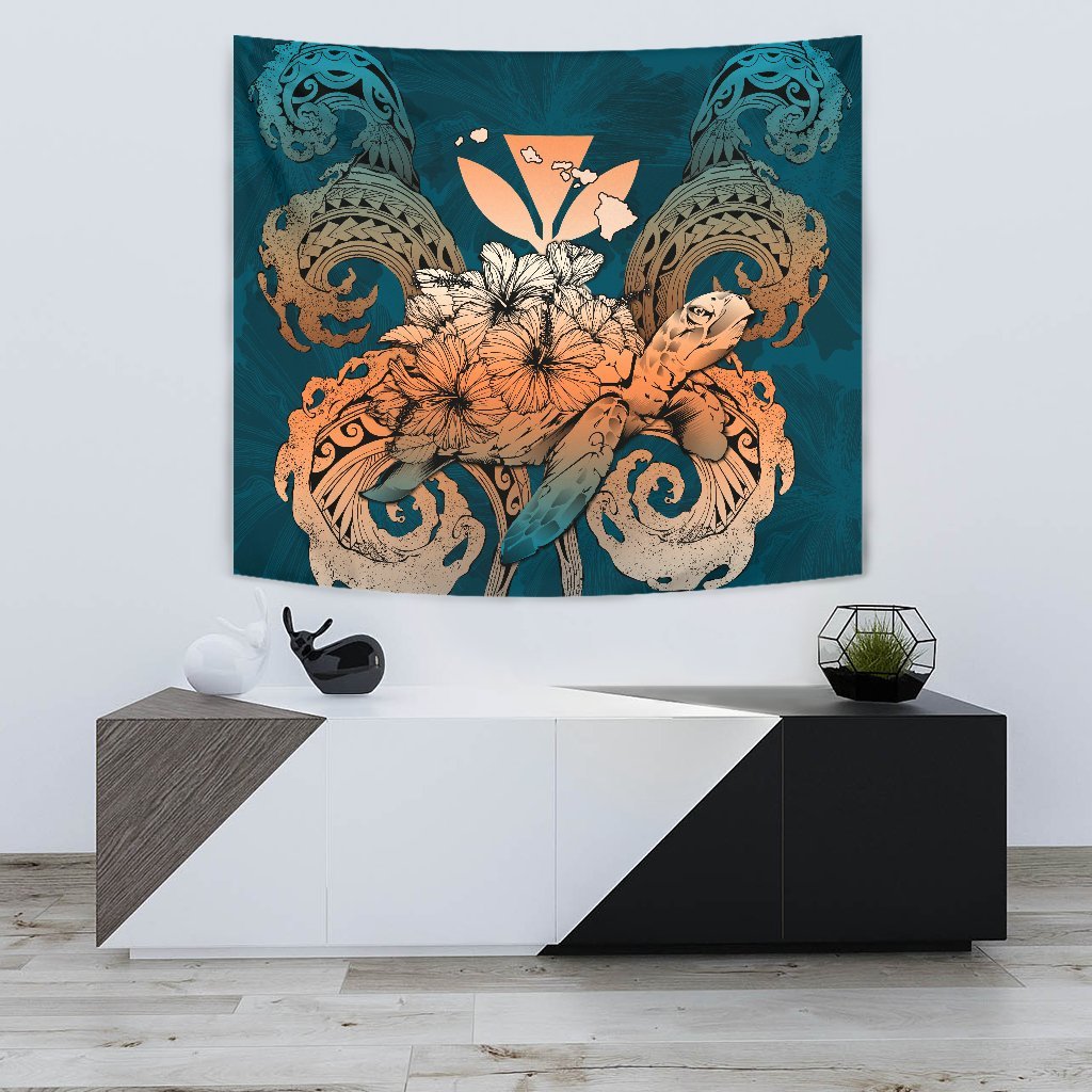 Hawaii Turtle Wave Polynesian Tapestry - Hey Style Orange Wall Tapestry 75cm*90cm Orange - Polynesian Pride