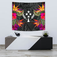 Kosrae Slide Tapestry - Polynesian Hibiscus Pattern Wall Tapestry Small 60" x 51" Black - Polynesian Pride