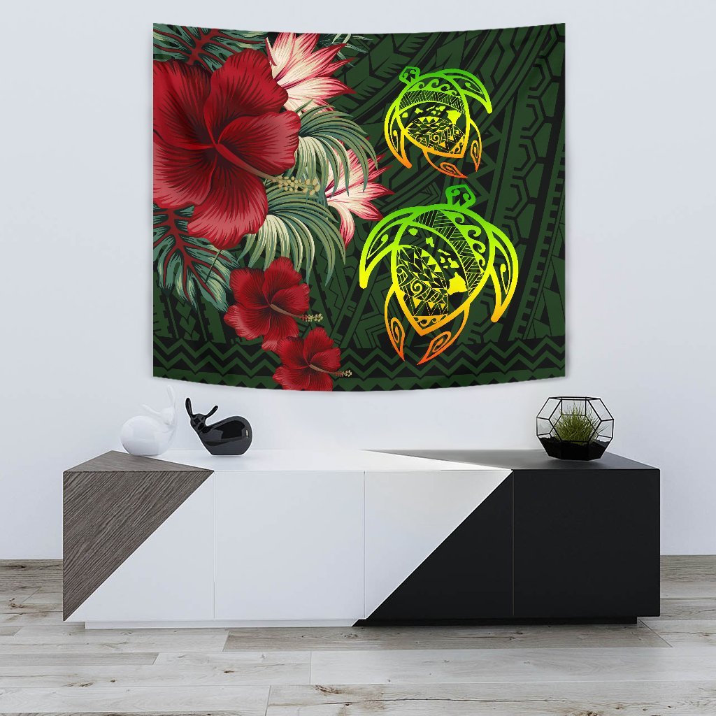 Hawaii Tapestry - Turtle Hibiscus Pattern Hawaiian Tapestry - Green Wall Tapestry 75cm*90cm Green - Polynesian Pride