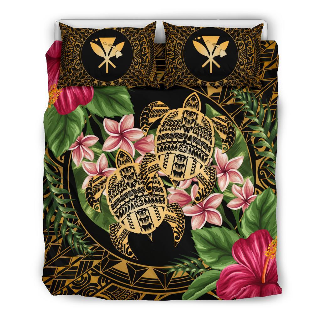 Hawaii Bedding Set - Turtle Strong Pattern Hibiscus Plumeria Art AH Black - Polynesian Pride