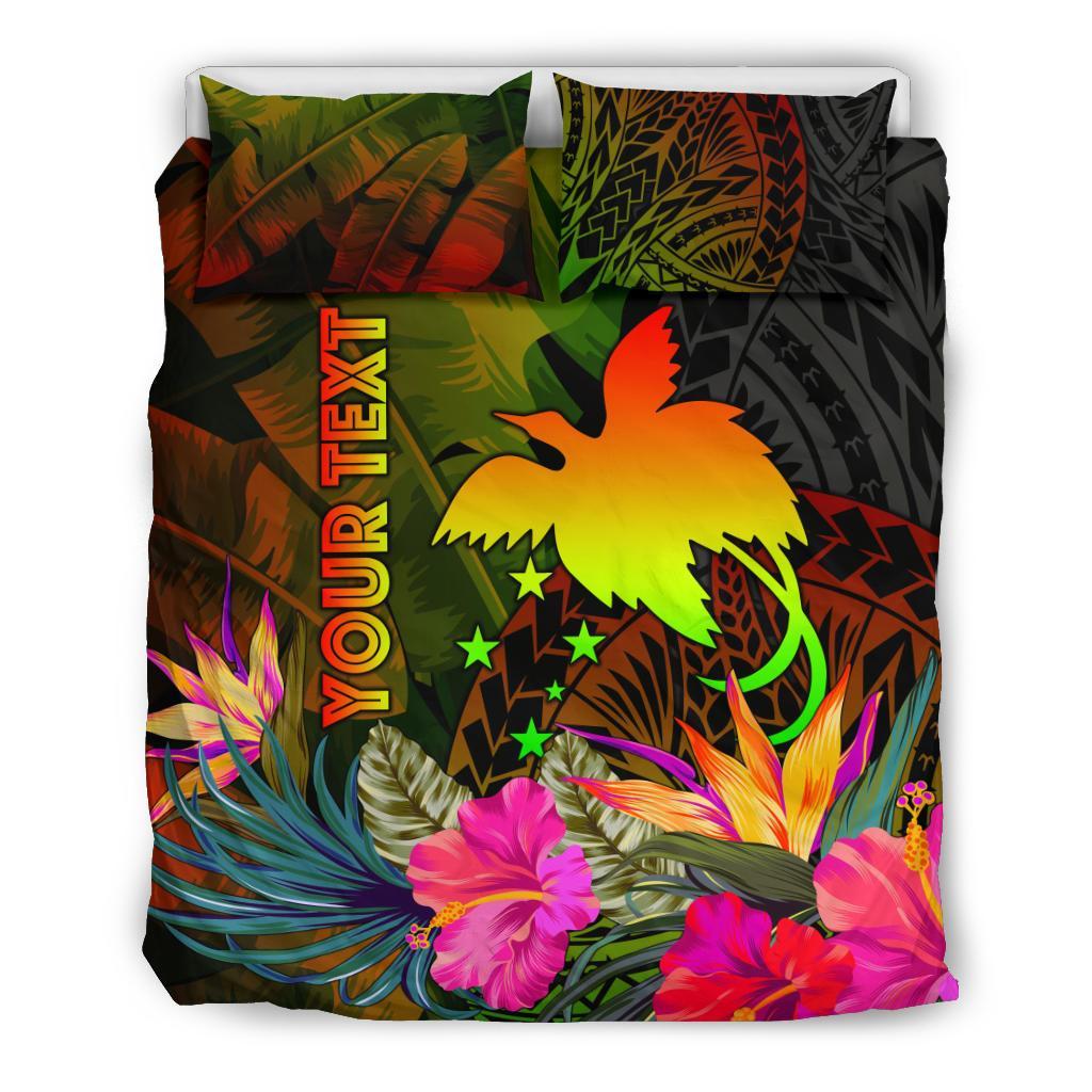 Papua New Guinea Polynesian Personalised Bedding Set - Hibiscus and Banana Leaves - Polynesian Pride