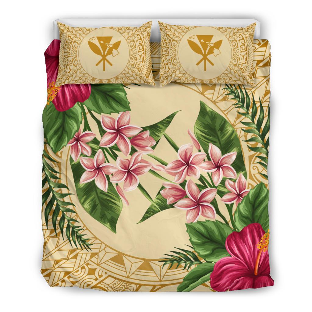 Hawaii Bedding Set - Strong Pattern Hibiscus Plumeria AH Gold - Polynesian Pride