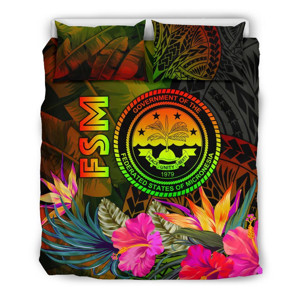 Federated States of Micronesia Polynesian Bedding Set - Hibiscus and Banana Leaves - Polynesian Pride