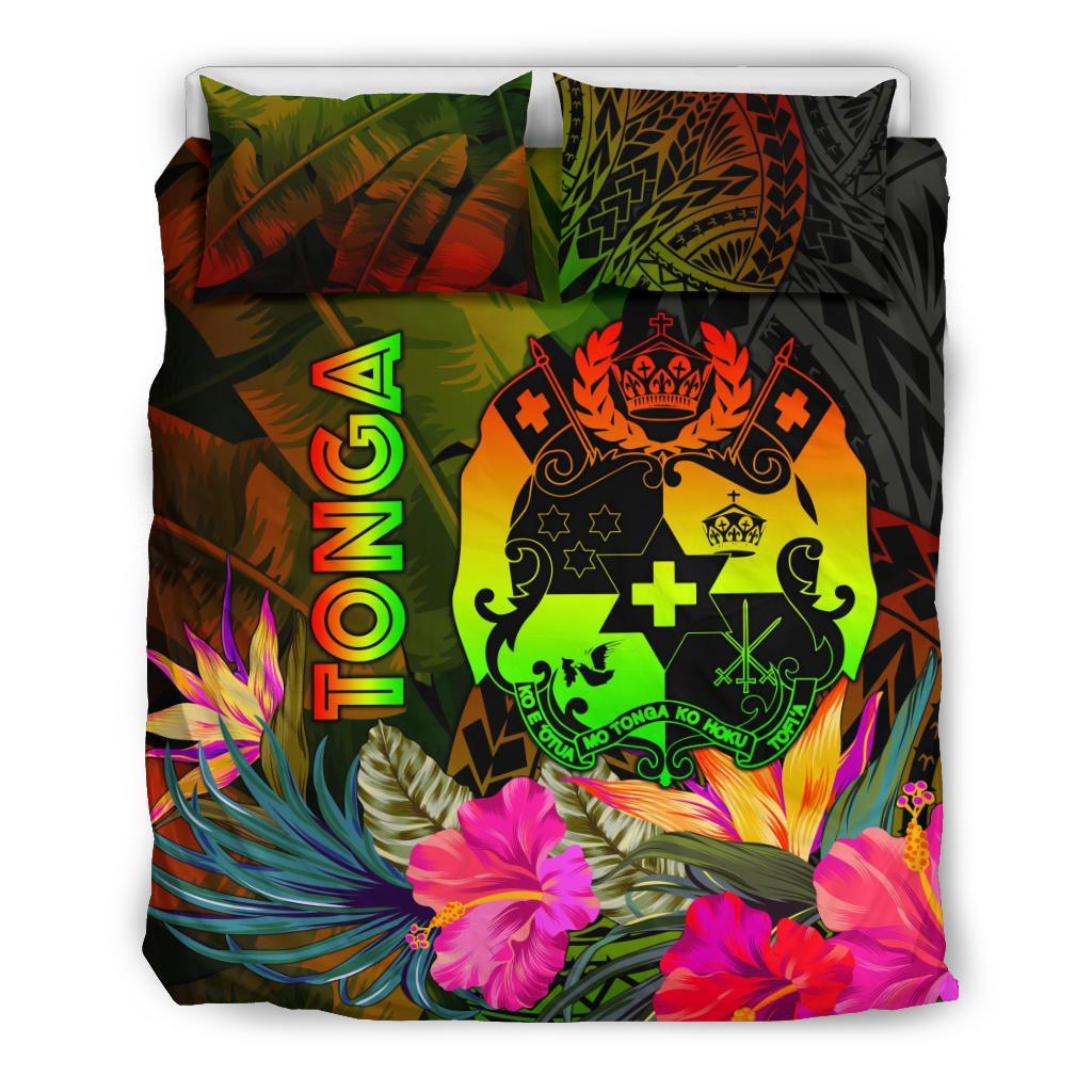 Tonga Polynesian Bedding Set - Hibiscus and Banana Leaves - Polynesian Pride