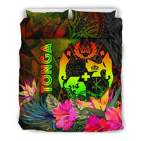Tonga Polynesian Bedding Set - Hibiscus and Banana Leaves - Polynesian Pride