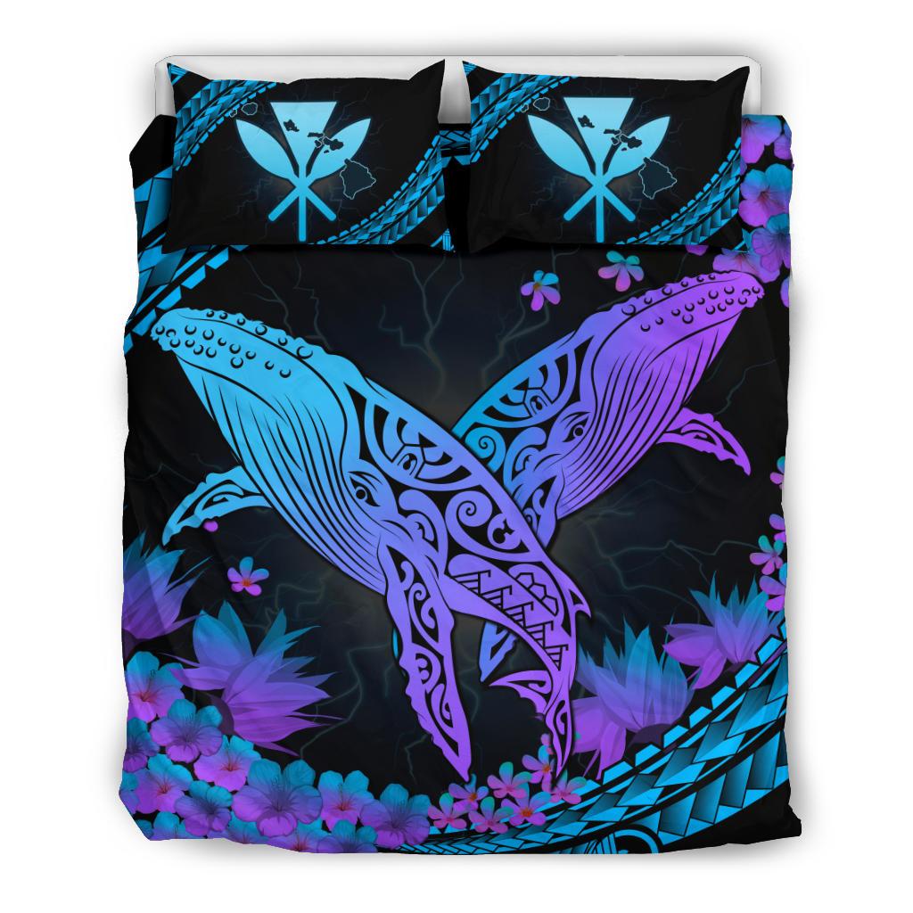 Hawaii Bedding Set - Hawaii Whale Polynesian Hibiscus Bedding Set - Lae Style Black - Polynesian Pride