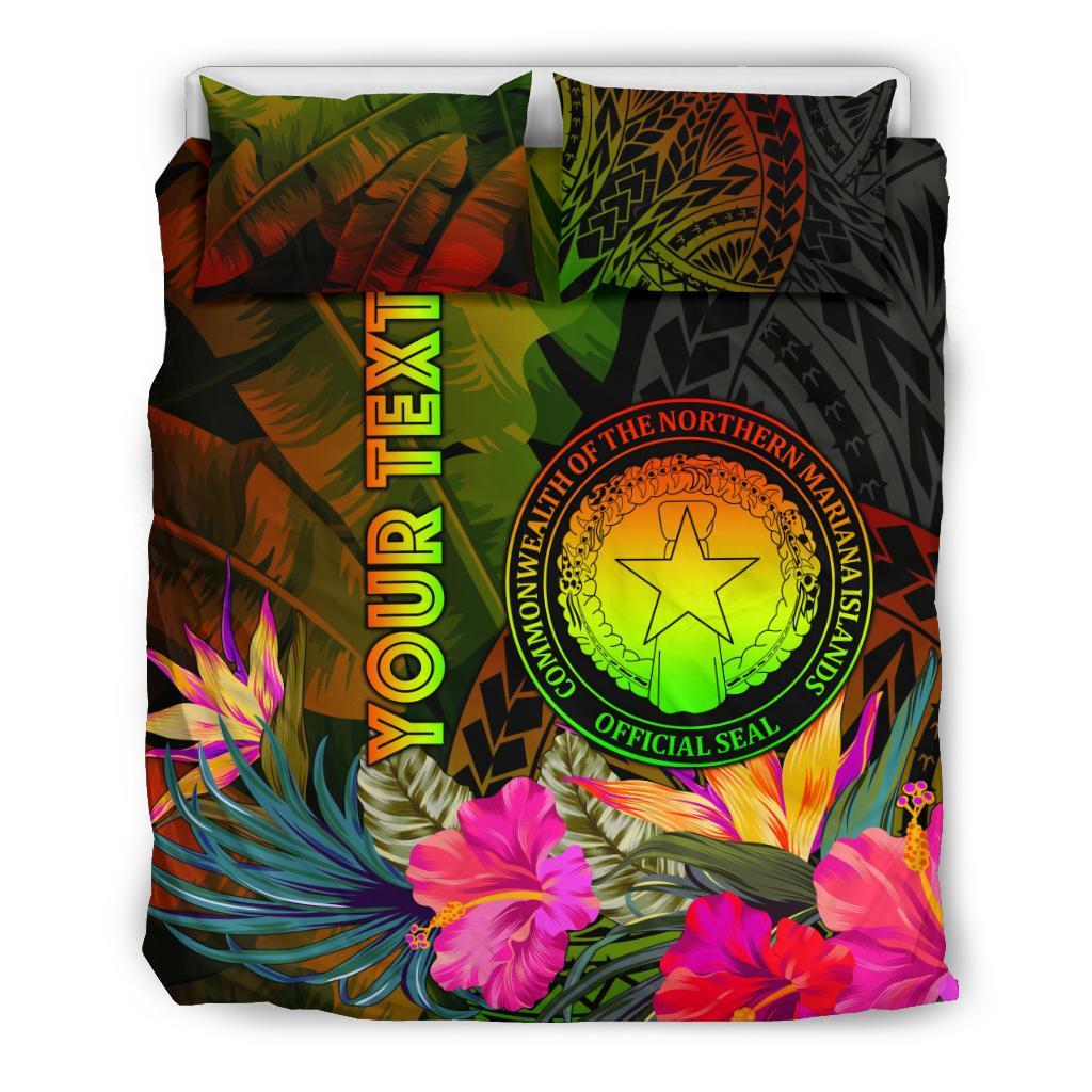 Northern Mariana Islands Personalised Bedding Set - Hibiscus and Banana Leaves - Polynesian Pride
