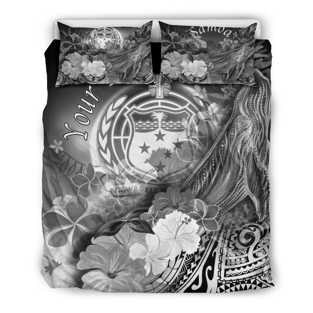 Custom Personalised Samoa Bedding Set- Humpback Whale with Tropical Flowers (White) - Polynesian Pride