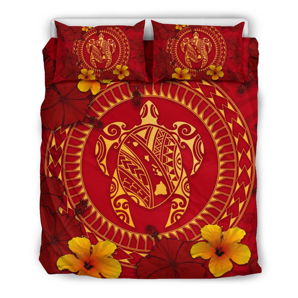 Hawaii Bedding Set - Hawaii Turtle Polynesian Bedding Set - Oil Style Red - Polynesian Pride