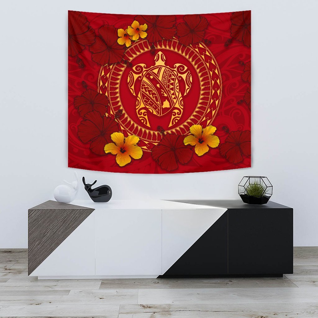 Hawaii Turtle Polynesian Tapestry - Oil Style Wall Tapestry 75cm*90cm Red - Polynesian Pride