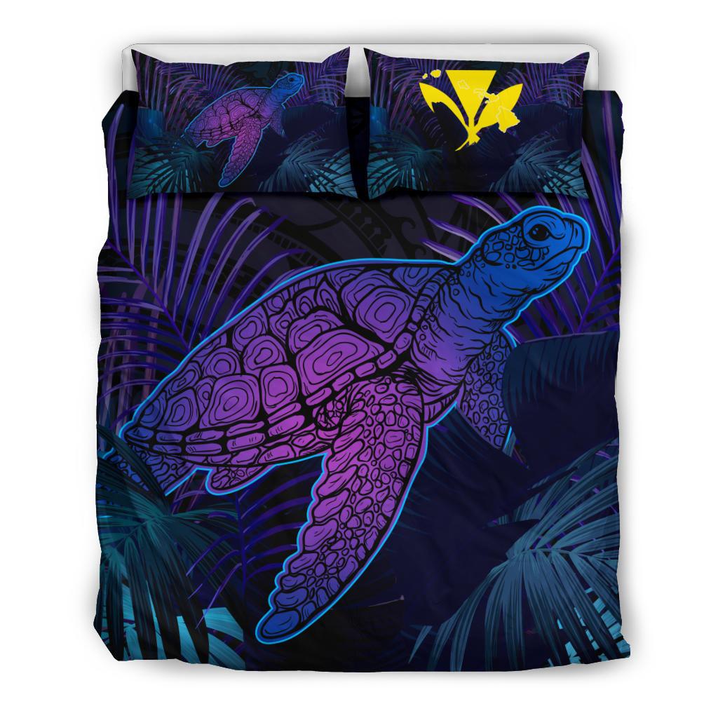 Hawaii Bedding Set - Hawaii Turtle And Palm Polynesian Retrospective Black - Polynesian Pride