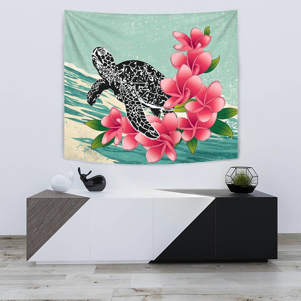hawaiiTapestry - Hawaii Turtles With Plumeria Classic Tapestry - Polynesian Pride