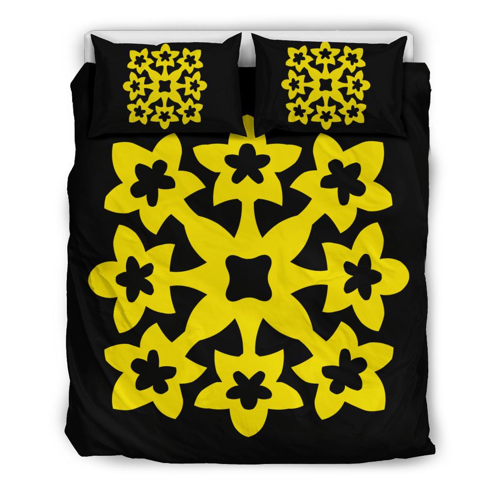 Hawaiian Bedding Set Royal Pattern - Black And Yellow - A1 Style Yellow - Polynesian Pride