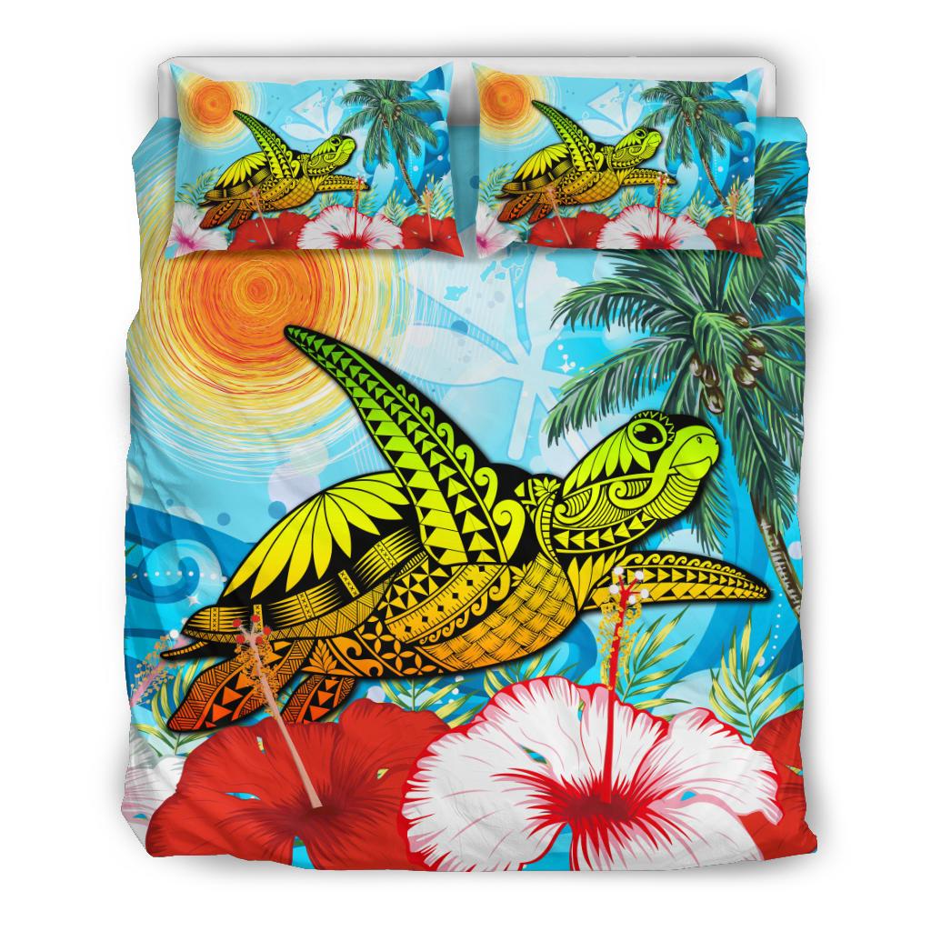 Hawaii Bedding Set - Hawaii Turtle Sea Hibiscus Bedding Set - Sun Style Blue - Polynesian Pride