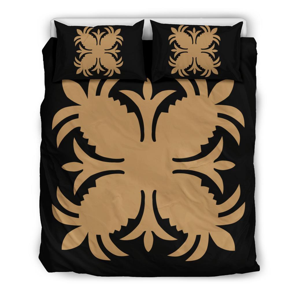 Hawaiian Bedding Set Royal Pattern - Black And Gold - A2 Style Gold - Polynesian Pride