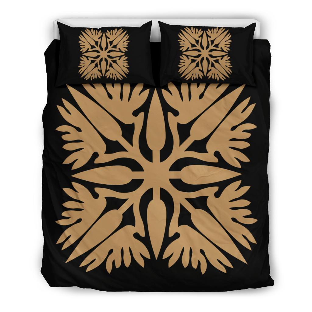 Hawaiian Bedding Set Royal Pattern - Black And Gold - A3 Style Gold - Polynesian Pride