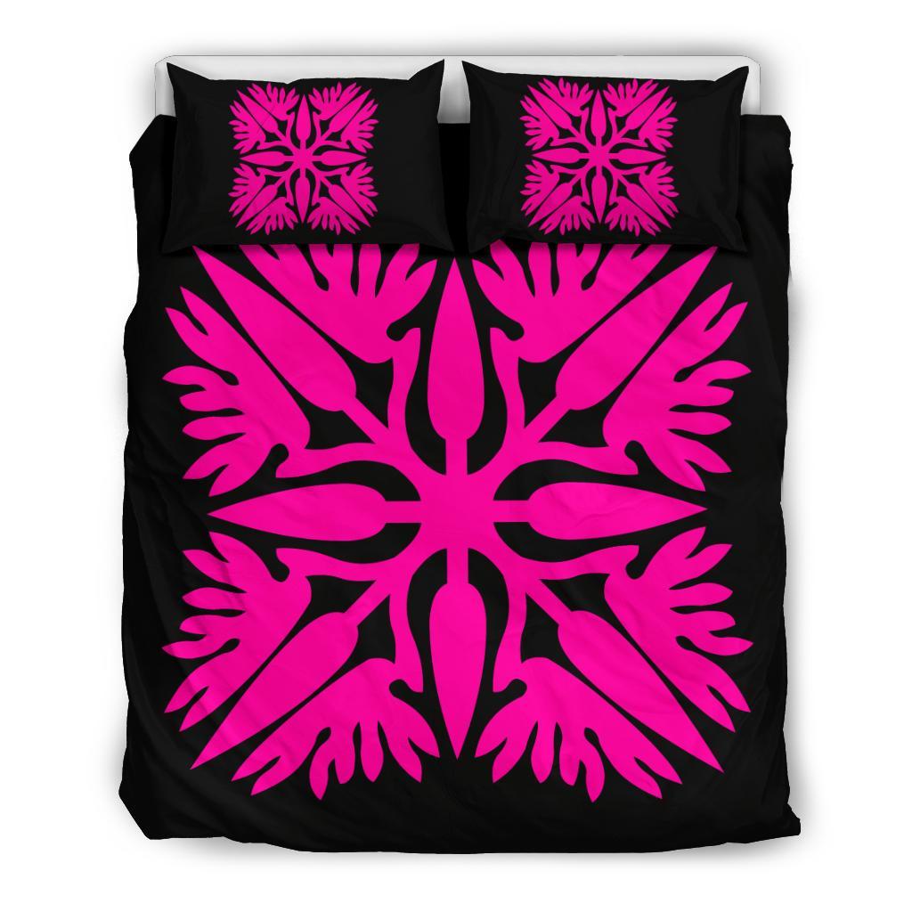 Hawaiian Bedding Set Royal Pattern - Black And Pink - A3 Style Bedding Set Pink - Polynesian Pride