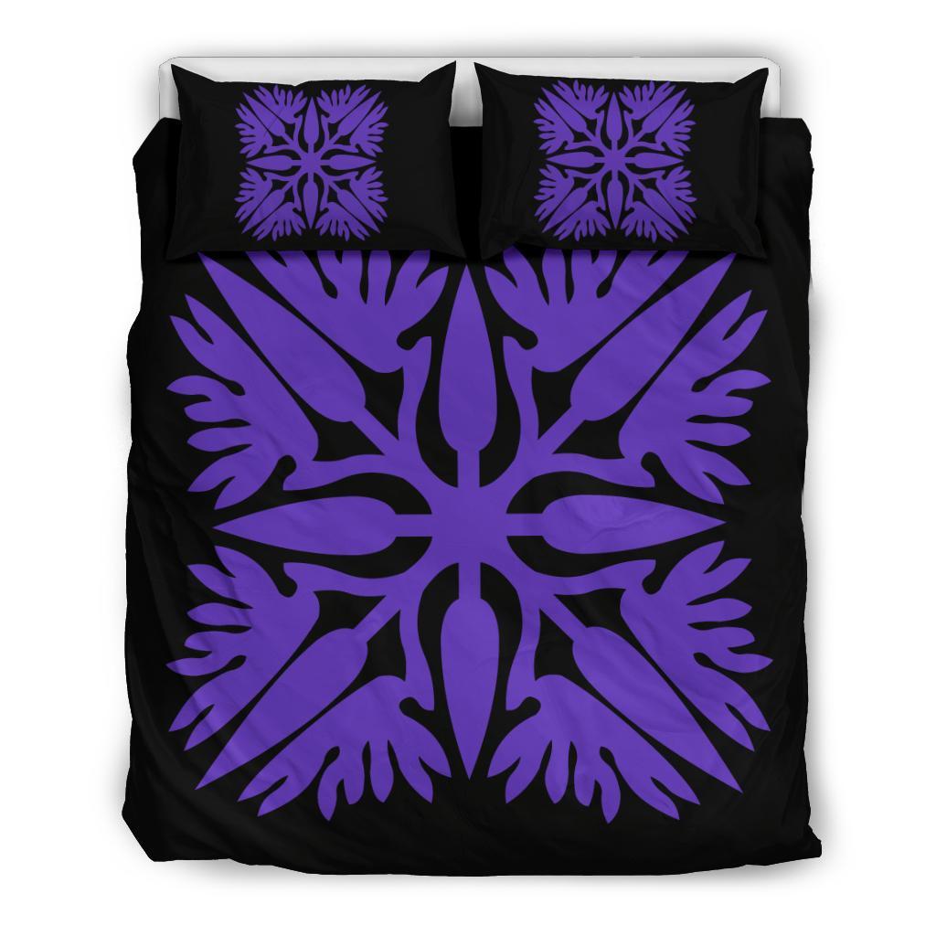 Hawaiian Bedding Set Royal Pattern - Black And Purple - A3 Style Purple - Polynesian Pride