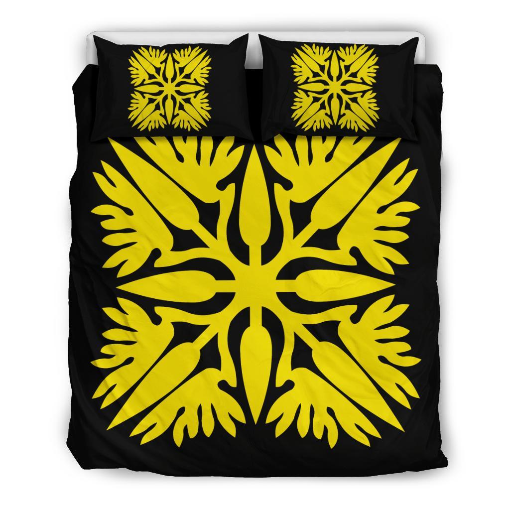 Hawaiian Bedding Set Royal Pattern - Black And Yellow - A3 Style Yellow - Polynesian Pride