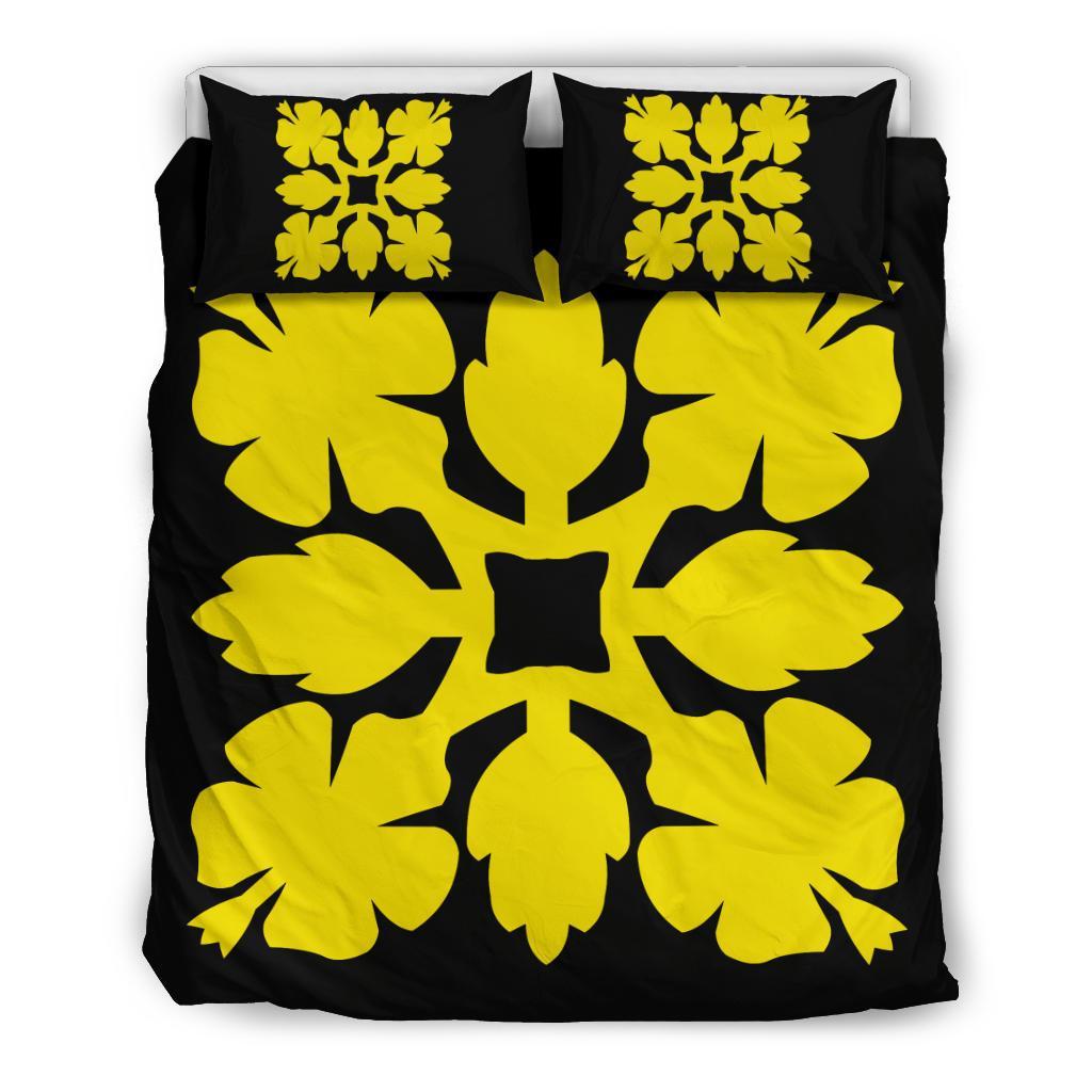 Hawaiian Bedding Set Royal Pattern - Black And Yellow - C1 Style Yellow - Polynesian Pride