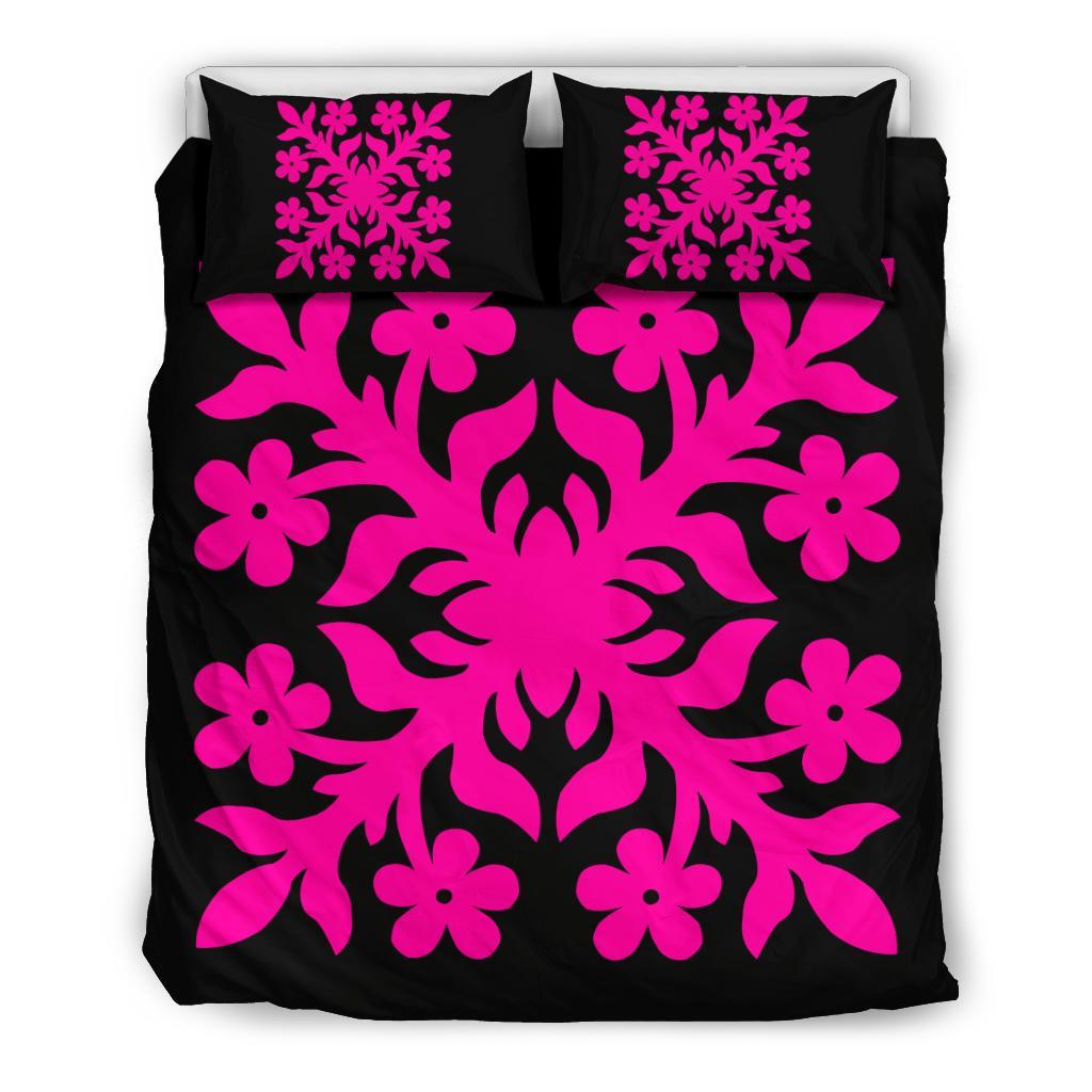 Hawaiian Bedding Set Royal Pattern - Black And Pink - C2 Style Pink - Polynesian Pride