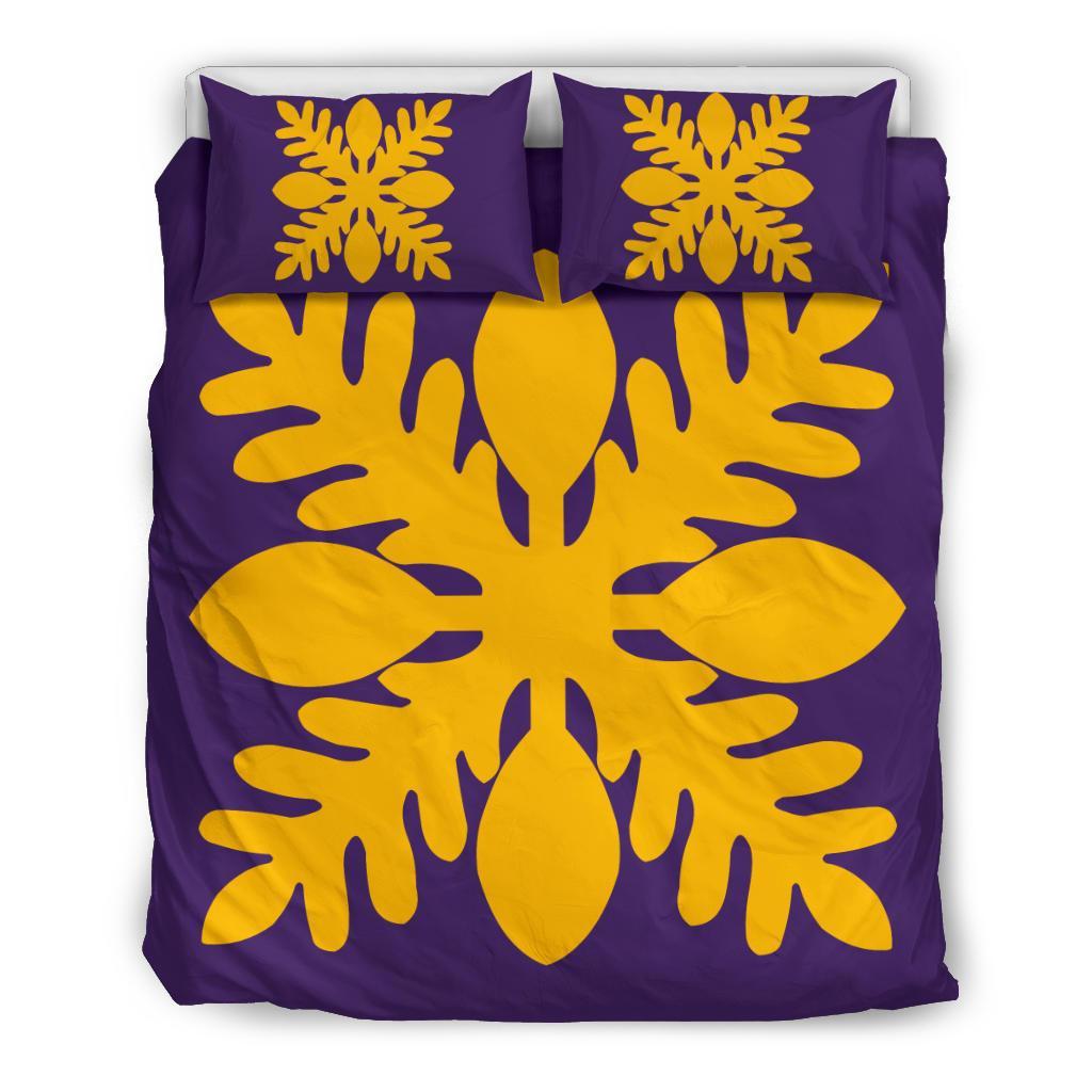 Hawaiian Royal Pattern Bedding Set - Purple And Gold - D1 Style Purple - Polynesian Pride