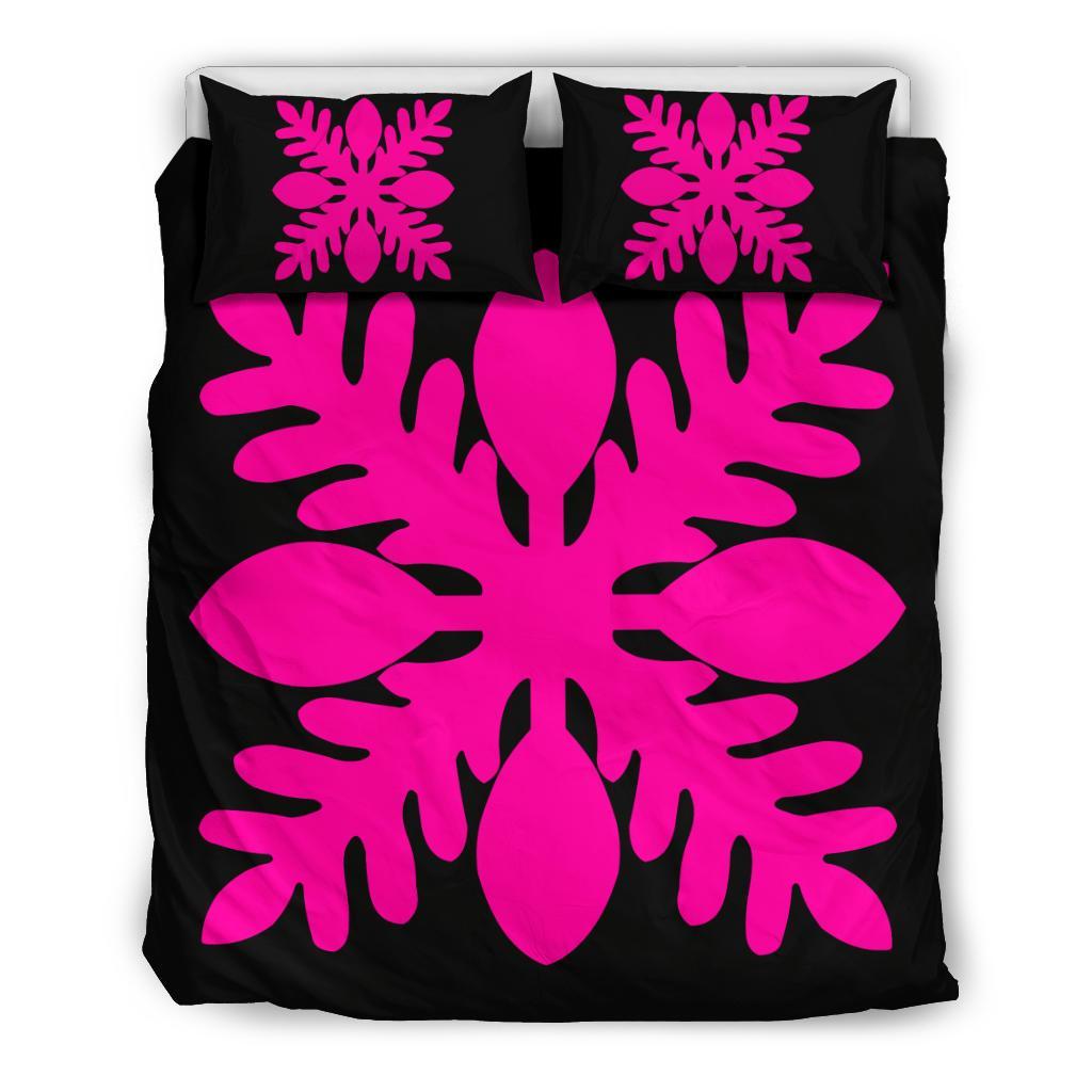 Hawaiian Royal Pattern Bedding Set - Black And Pink - D1 Style Pink - Polynesian Pride