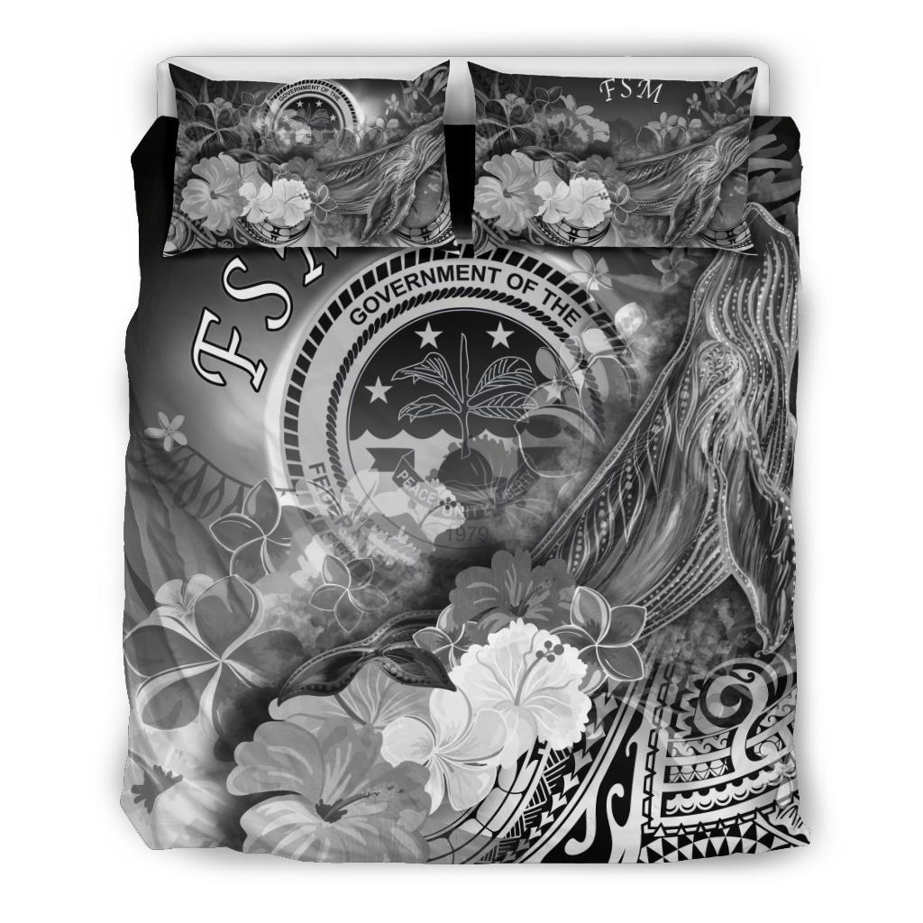 Federated States of Micronesia Bedding Set - Humpback Whale with Tropical Flowers (White) - Polynesian Pride