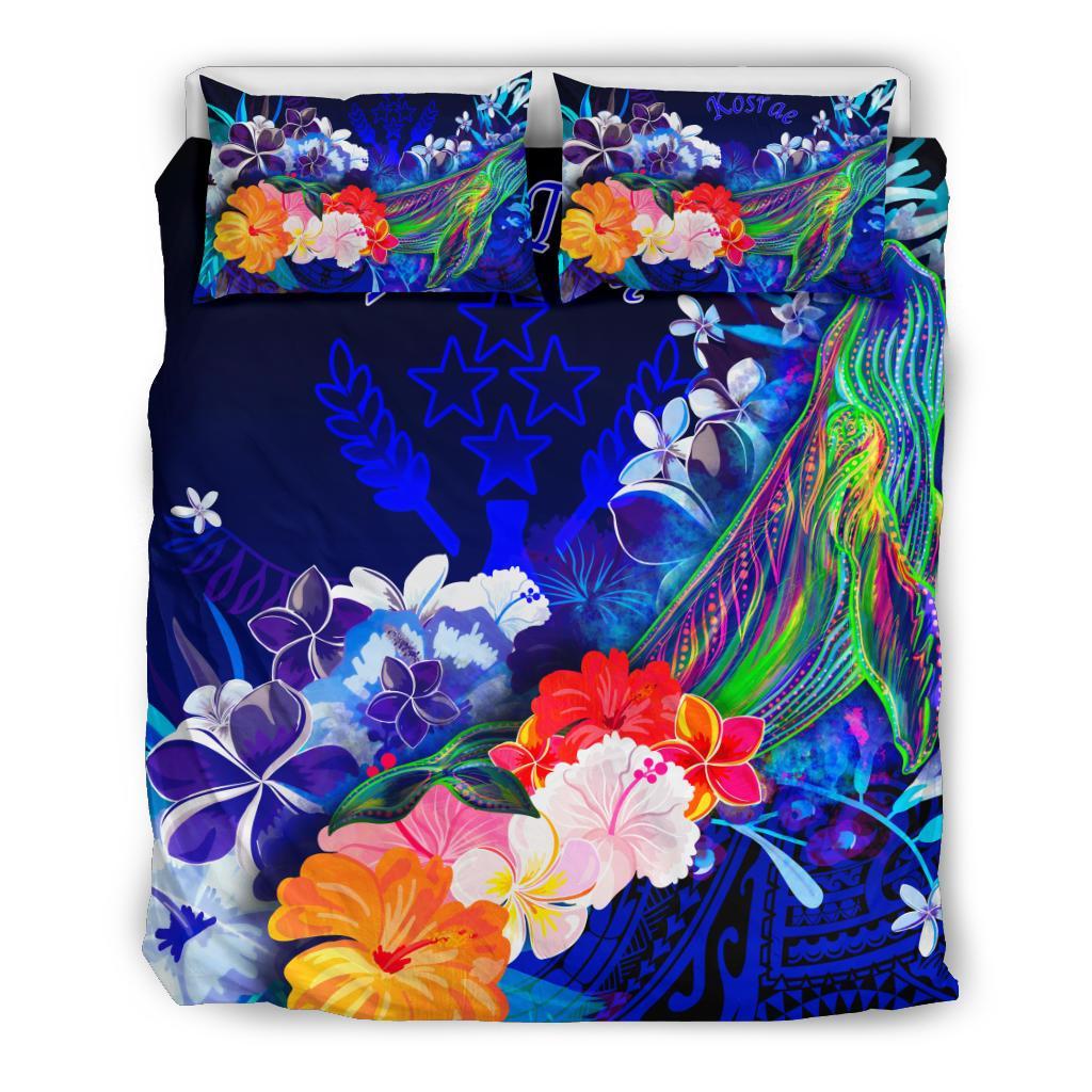 Kosrae Custom Personalised Bedding Set - Humpback Whale with Tropical Flowers (Blue) Blue - Polynesian Pride