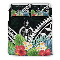 Vanuatu Bedding Set - Vanuatu Coat of Arms & Polynesian Tropical Flowers White - Polynesian Pride